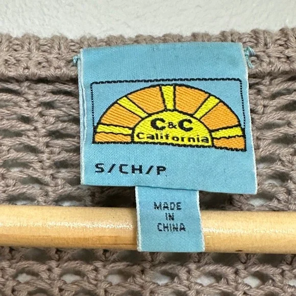 C&C California Fisherman Open Knit Sweater Top Women S Tan Beach Vacation Cruise - Picture 7 of 12